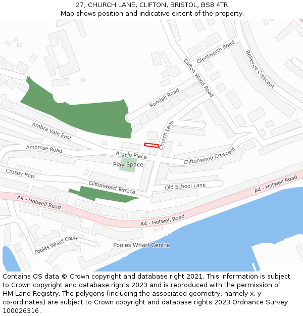 27, CHURCH LANE, CLIFTON, BRISTOL, BS8 4TR: Location map and indicative extent of plot
