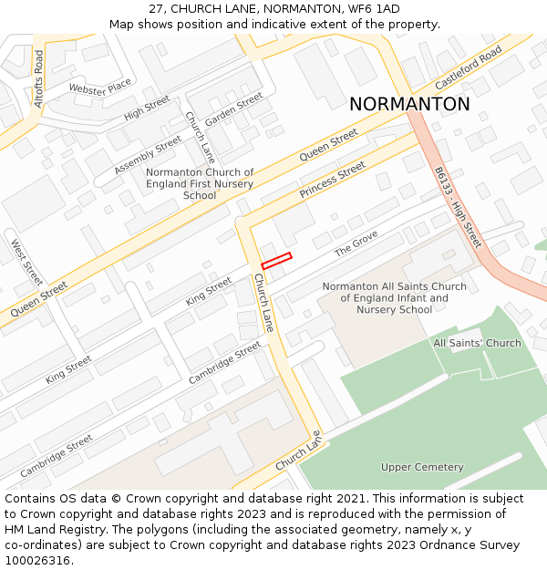 27, CHURCH LANE, NORMANTON, WF6 1AD: Location map and indicative extent of plot