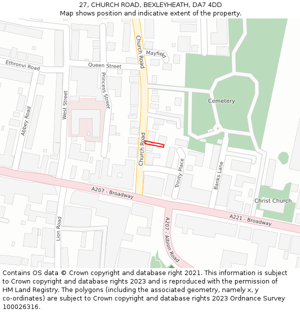 27, CHURCH ROAD, BEXLEYHEATH, DA7 4DD: Location map and indicative extent of plot