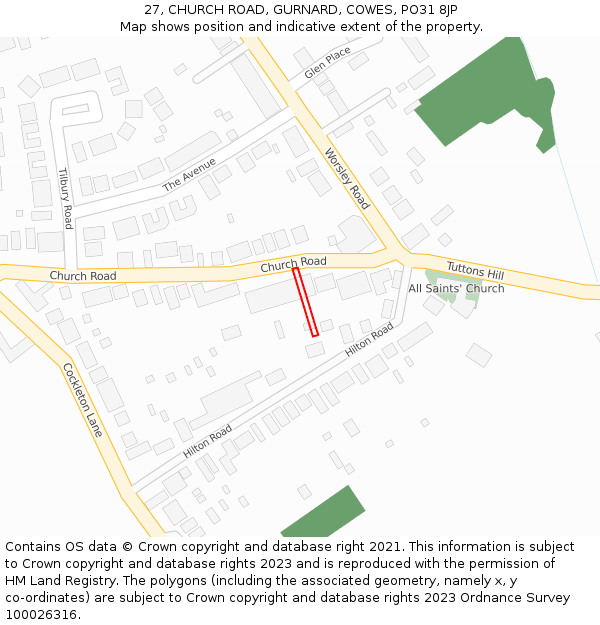 27, CHURCH ROAD, GURNARD, COWES, PO31 8JP: Location map and indicative extent of plot