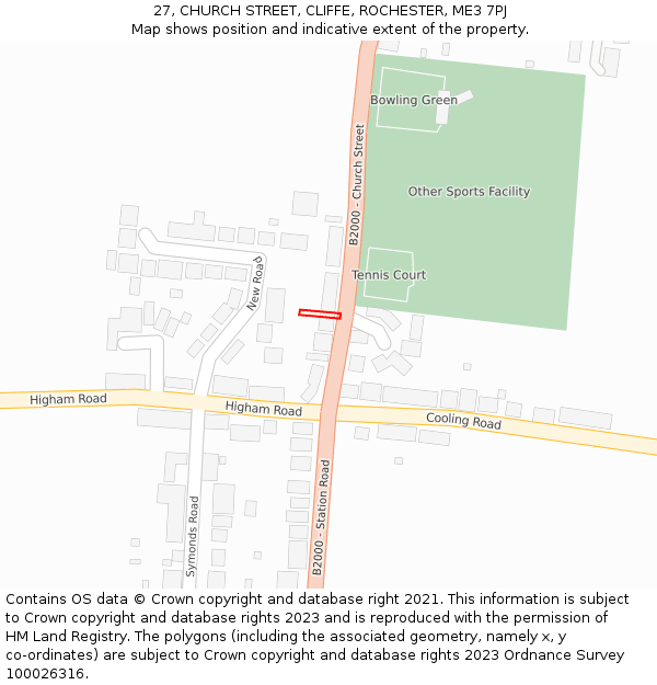 27, CHURCH STREET, CLIFFE, ROCHESTER, ME3 7PJ: Location map and indicative extent of plot