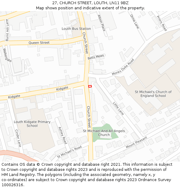 27, CHURCH STREET, LOUTH, LN11 9BZ: Location map and indicative extent of plot