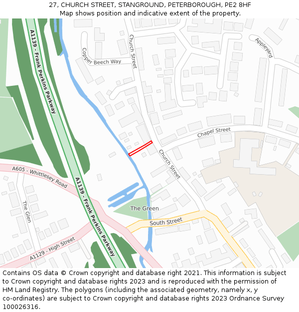 27, CHURCH STREET, STANGROUND, PETERBOROUGH, PE2 8HF: Location map and indicative extent of plot