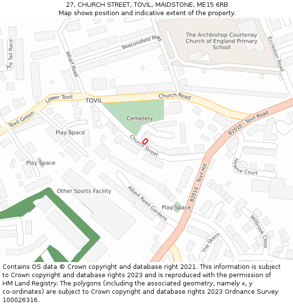 27, CHURCH STREET, TOVIL, MAIDSTONE, ME15 6RB: Location map and indicative extent of plot