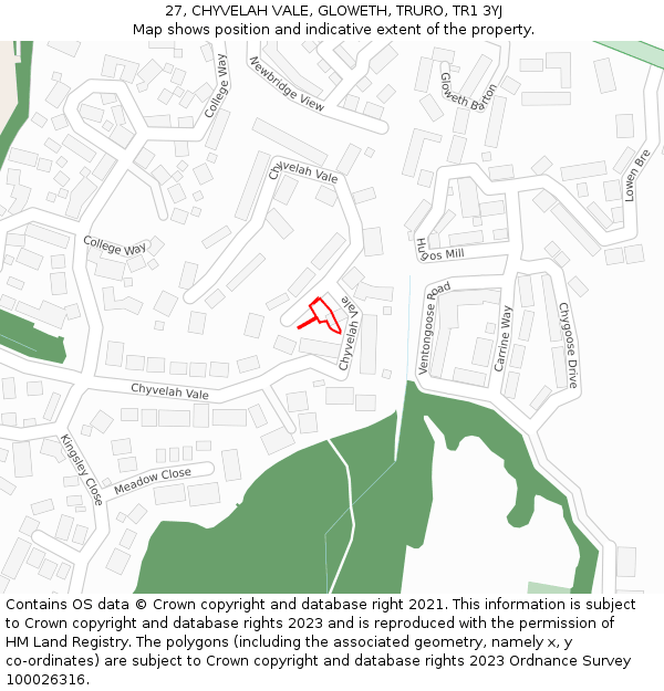 27, CHYVELAH VALE, GLOWETH, TRURO, TR1 3YJ: Location map and indicative extent of plot