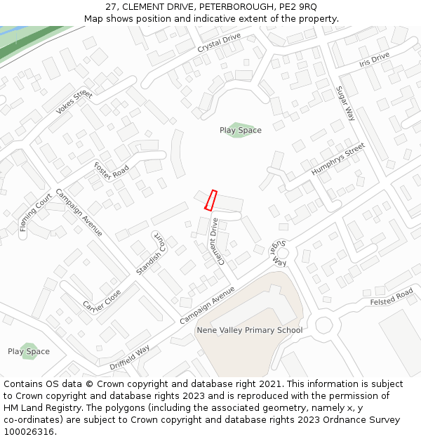 27, CLEMENT DRIVE, PETERBOROUGH, PE2 9RQ: Location map and indicative extent of plot