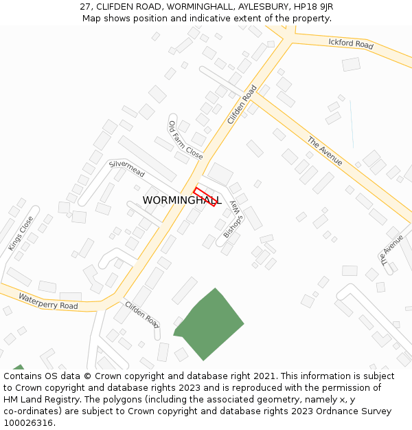 27, CLIFDEN ROAD, WORMINGHALL, AYLESBURY, HP18 9JR: Location map and indicative extent of plot