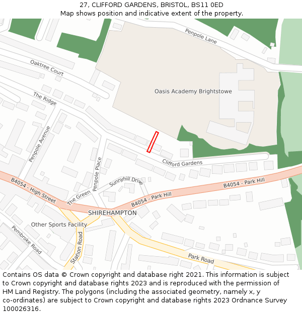 27, CLIFFORD GARDENS, BRISTOL, BS11 0ED: Location map and indicative extent of plot