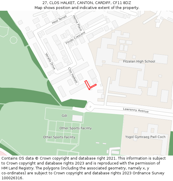 27, CLOS HALKET, CANTON, CARDIFF, CF11 8DZ: Location map and indicative extent of plot