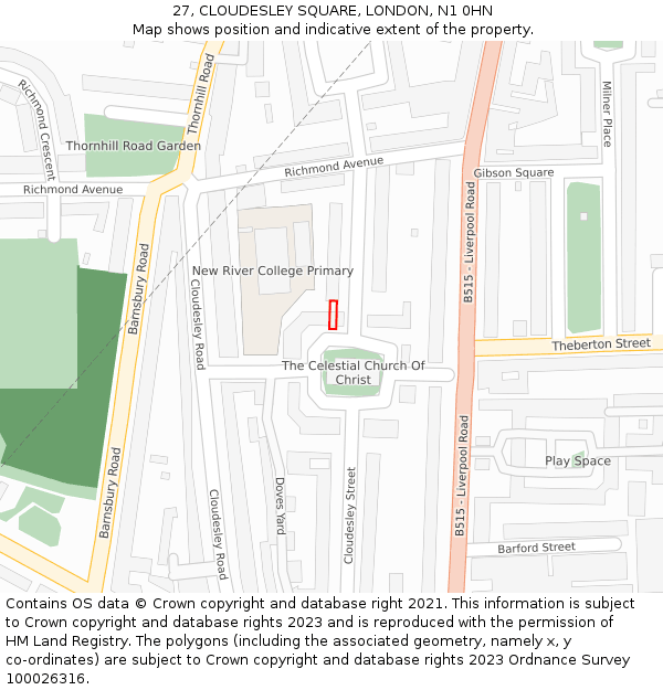 27, CLOUDESLEY SQUARE, LONDON, N1 0HN: Location map and indicative extent of plot