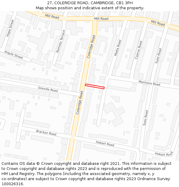 27, COLERIDGE ROAD, CAMBRIDGE, CB1 3PH: Location map and indicative extent of plot