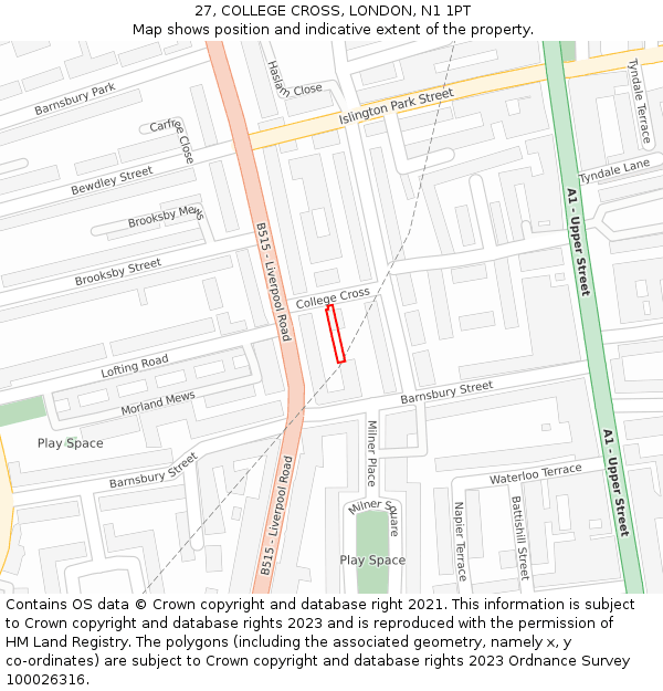 27, COLLEGE CROSS, LONDON, N1 1PT: Location map and indicative extent of plot