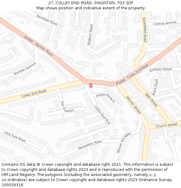 27, COLLEY END ROAD, PAIGNTON, TQ3 3DF: Location map and indicative extent of plot