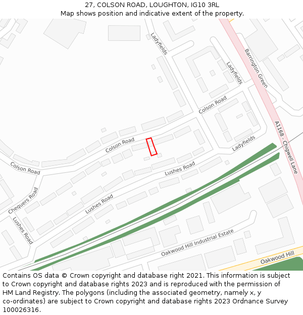 27, COLSON ROAD, LOUGHTON, IG10 3RL: Location map and indicative extent of plot