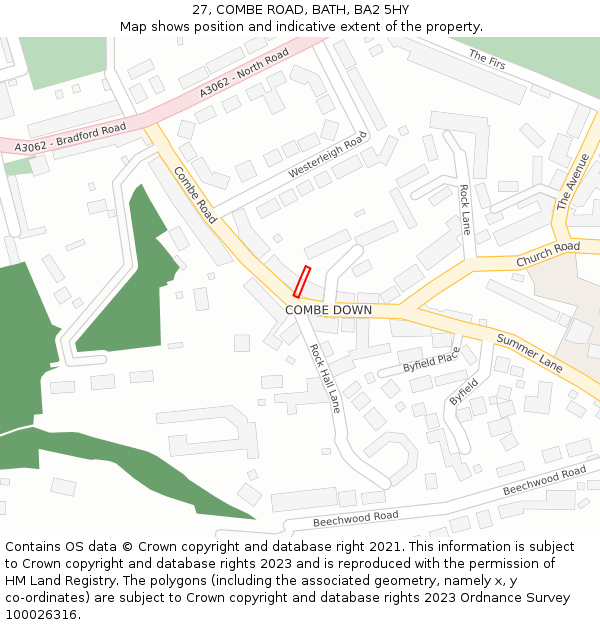 27, COMBE ROAD, BATH, BA2 5HY: Location map and indicative extent of plot