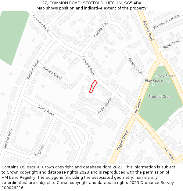 27, COMMON ROAD, STOTFOLD, HITCHIN, SG5 4BX: Location map and indicative extent of plot