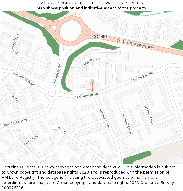 27, CONISBOROUGH, TOOTHILL, SWINDON, SN5 8ES: Location map and indicative extent of plot