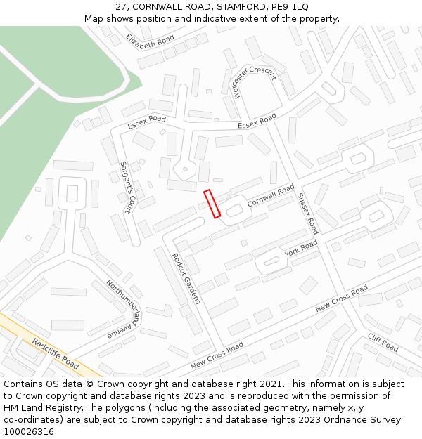 27, CORNWALL ROAD, STAMFORD, PE9 1LQ: Location map and indicative extent of plot