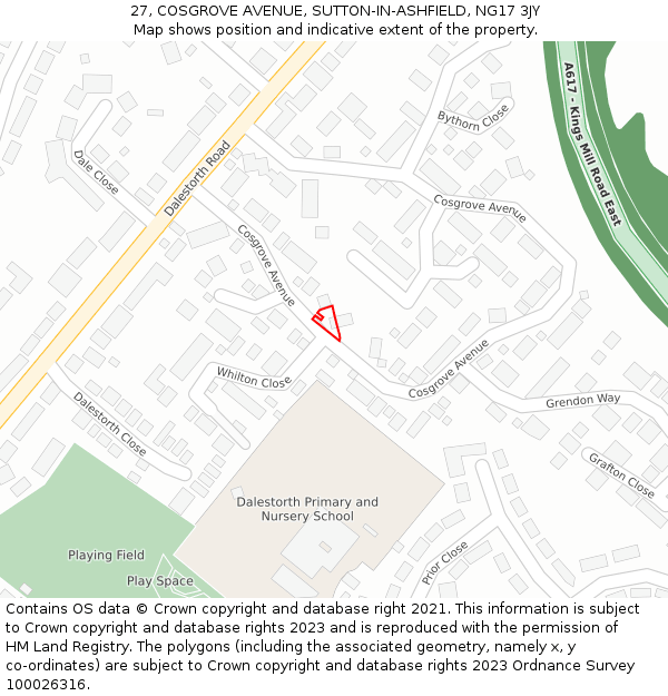 27, COSGROVE AVENUE, SUTTON-IN-ASHFIELD, NG17 3JY: Location map and indicative extent of plot