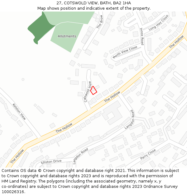 27, COTSWOLD VIEW, BATH, BA2 1HA: Location map and indicative extent of plot