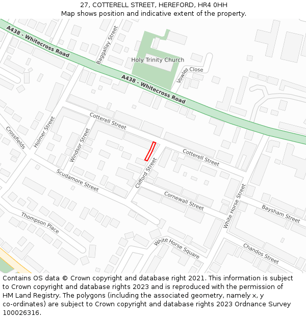 27, COTTERELL STREET, HEREFORD, HR4 0HH: Location map and indicative extent of plot