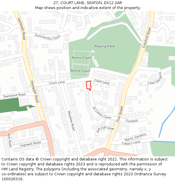 27, COURT LANE, SEATON, EX12 2AR: Location map and indicative extent of plot