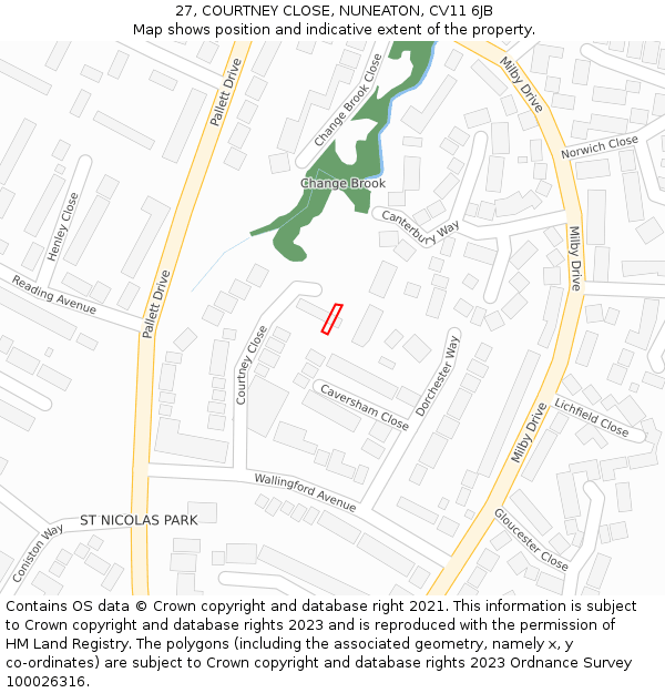 27, COURTNEY CLOSE, NUNEATON, CV11 6JB: Location map and indicative extent of plot