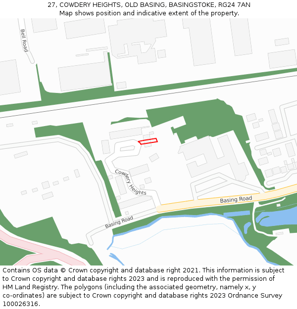 27, COWDERY HEIGHTS, OLD BASING, BASINGSTOKE, RG24 7AN: Location map and indicative extent of plot