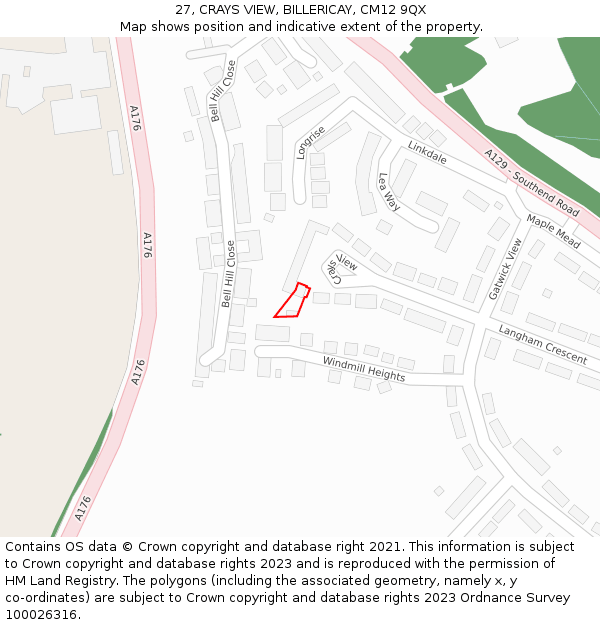 27, CRAYS VIEW, BILLERICAY, CM12 9QX: Location map and indicative extent of plot