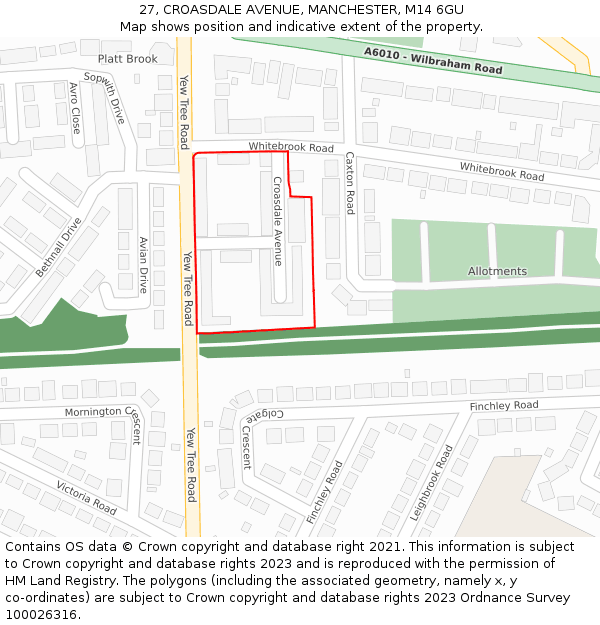 27, CROASDALE AVENUE, MANCHESTER, M14 6GU: Location map and indicative extent of plot