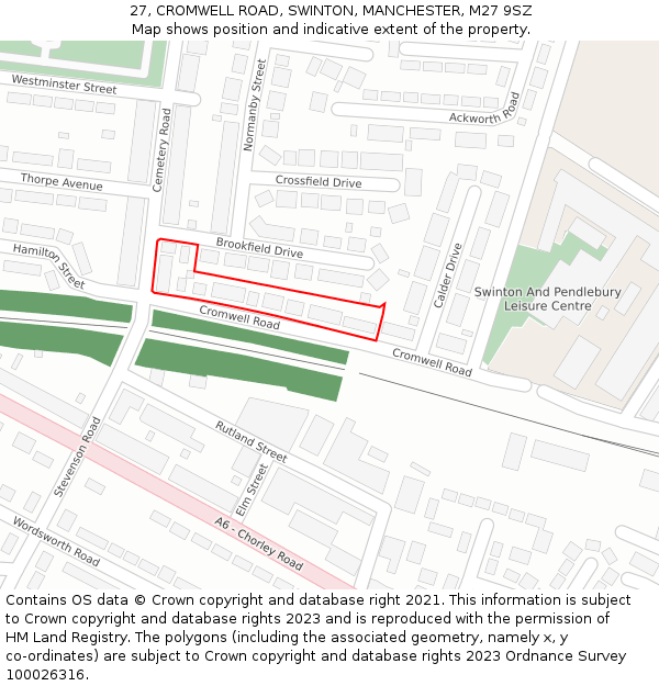 27, CROMWELL ROAD, SWINTON, MANCHESTER, M27 9SZ: Location map and indicative extent of plot