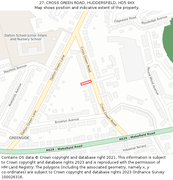 27, CROSS GREEN ROAD, HUDDERSFIELD, HD5 9XX: Location map and indicative extent of plot