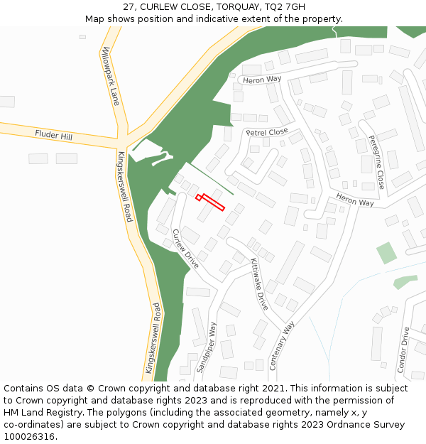 27, CURLEW CLOSE, TORQUAY, TQ2 7GH: Location map and indicative extent of plot