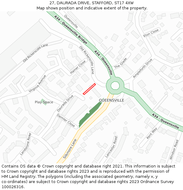 27, DAURADA DRIVE, STAFFORD, ST17 4XW: Location map and indicative extent of plot