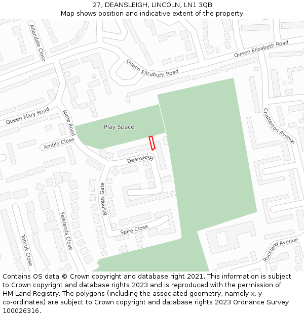 27, DEANSLEIGH, LINCOLN, LN1 3QB: Location map and indicative extent of plot
