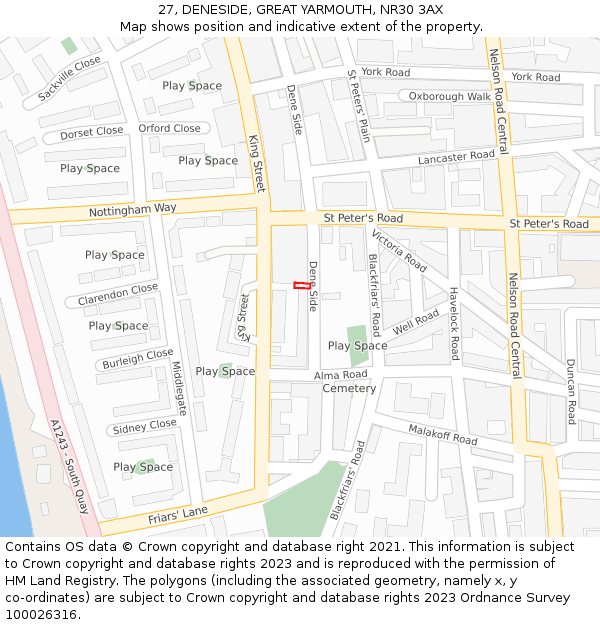 27, DENESIDE, GREAT YARMOUTH, NR30 3AX: Location map and indicative extent of plot