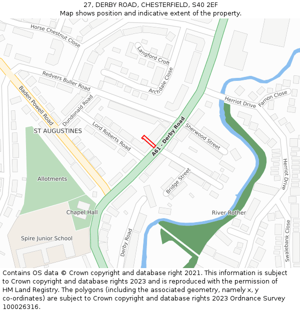 27, DERBY ROAD, CHESTERFIELD, S40 2EF: Location map and indicative extent of plot