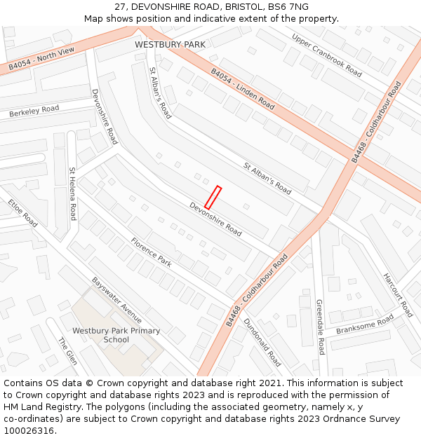 27, DEVONSHIRE ROAD, BRISTOL, BS6 7NG: Location map and indicative extent of plot