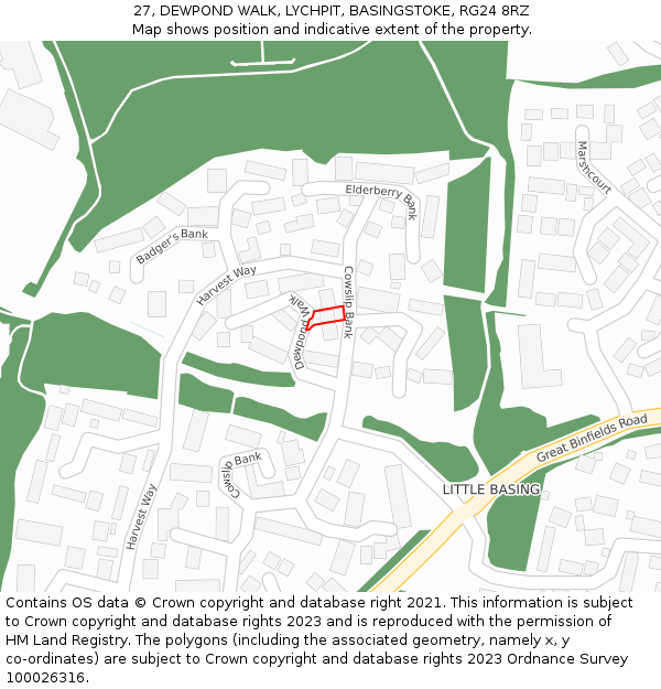 27, DEWPOND WALK, LYCHPIT, BASINGSTOKE, RG24 8RZ: Location map and indicative extent of plot