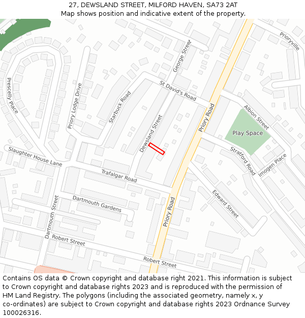 27, DEWSLAND STREET, MILFORD HAVEN, SA73 2AT: Location map and indicative extent of plot