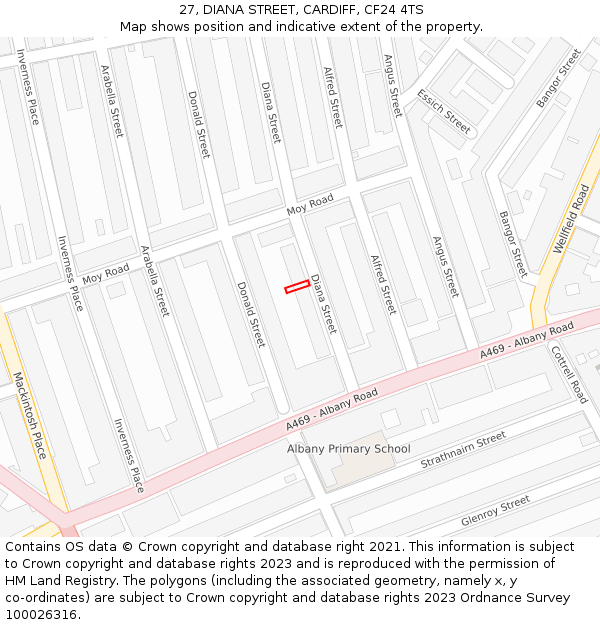 27, DIANA STREET, CARDIFF, CF24 4TS: Location map and indicative extent of plot