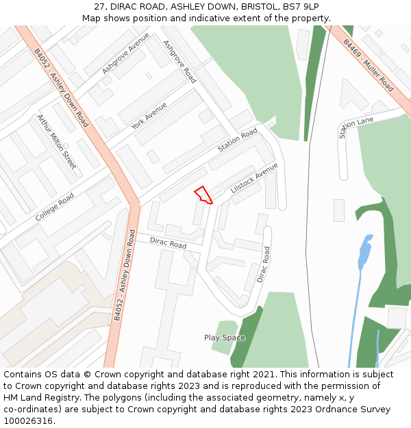 27, DIRAC ROAD, ASHLEY DOWN, BRISTOL, BS7 9LP: Location map and indicative extent of plot