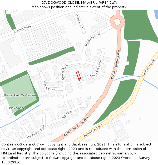 27, DOGWOOD CLOSE, MALVERN, WR14 2WA: Location map and indicative extent of plot