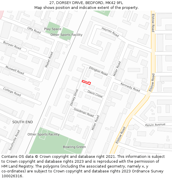 27, DORSEY DRIVE, BEDFORD, MK42 9FL: Location map and indicative extent of plot