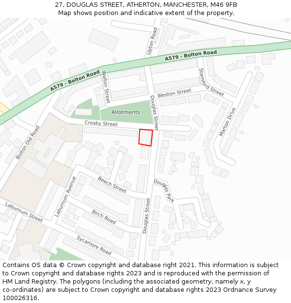 27, DOUGLAS STREET, ATHERTON, MANCHESTER, M46 9FB: Location map and indicative extent of plot