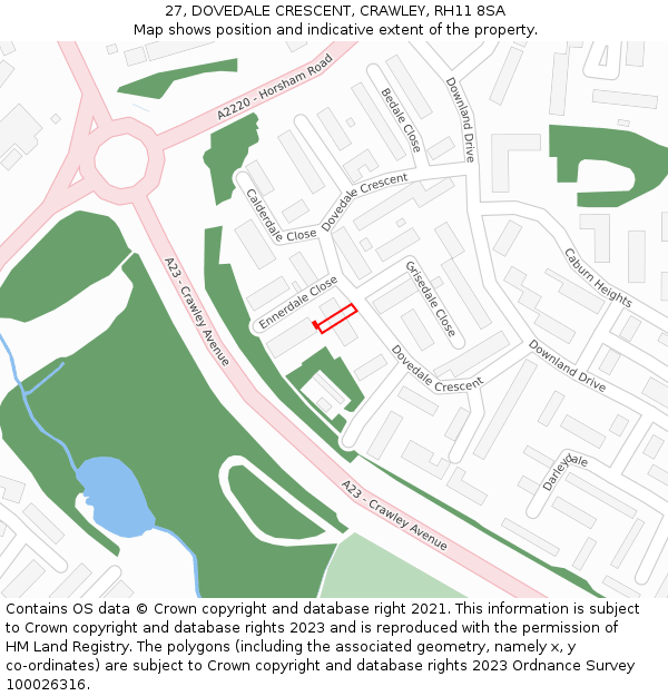 27, DOVEDALE CRESCENT, CRAWLEY, RH11 8SA: Location map and indicative extent of plot