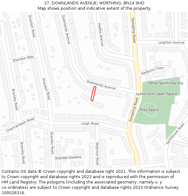 27, DOWNLANDS AVENUE, WORTHING, BN14 9HD: Location map and indicative extent of plot