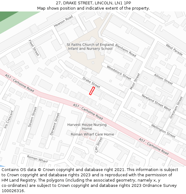27, DRAKE STREET, LINCOLN, LN1 1PP: Location map and indicative extent of plot