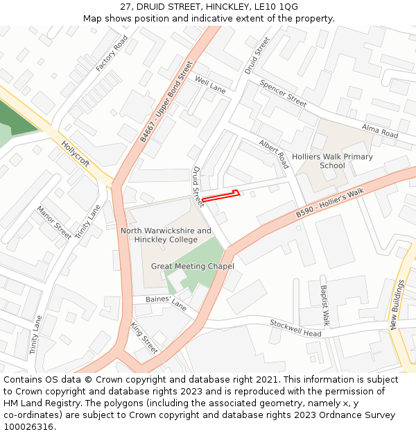 27, DRUID STREET, HINCKLEY, LE10 1QG: Location map and indicative extent of plot