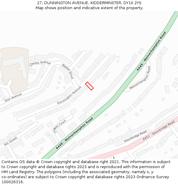 27, DUNNINGTON AVENUE, KIDDERMINSTER, DY10 2YS: Location map and indicative extent of plot